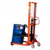 Gerbeur Retourne Fût 350kg levée 1640 mm vue de 3/4 fut en position basse