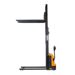 Vue de profil du gerbeur electrique fourches longues levée 3500mm