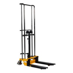 Vue de 3/4 arrière du mini gerbeur 1700 mm fourches basses