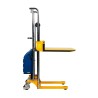 Vue de profil du mini gerbeur semi-électrique 1500mm avec plateforme position mi haute