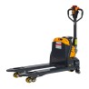 Vue de 3/4 arrière du transpalette électrique lithium 30Ah fourches 950mm