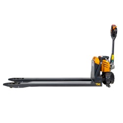 Vue de profil du Transpalette Electrique 1500 kg fourches 1800 mm batterie lithium 30 Ah - fourches basses