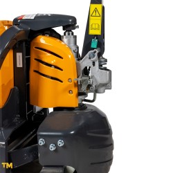 Zoom sur le bloc moteur du Transpalette Electrique 1500 kg fourches 1800 mm batterie lithium 30 Ah